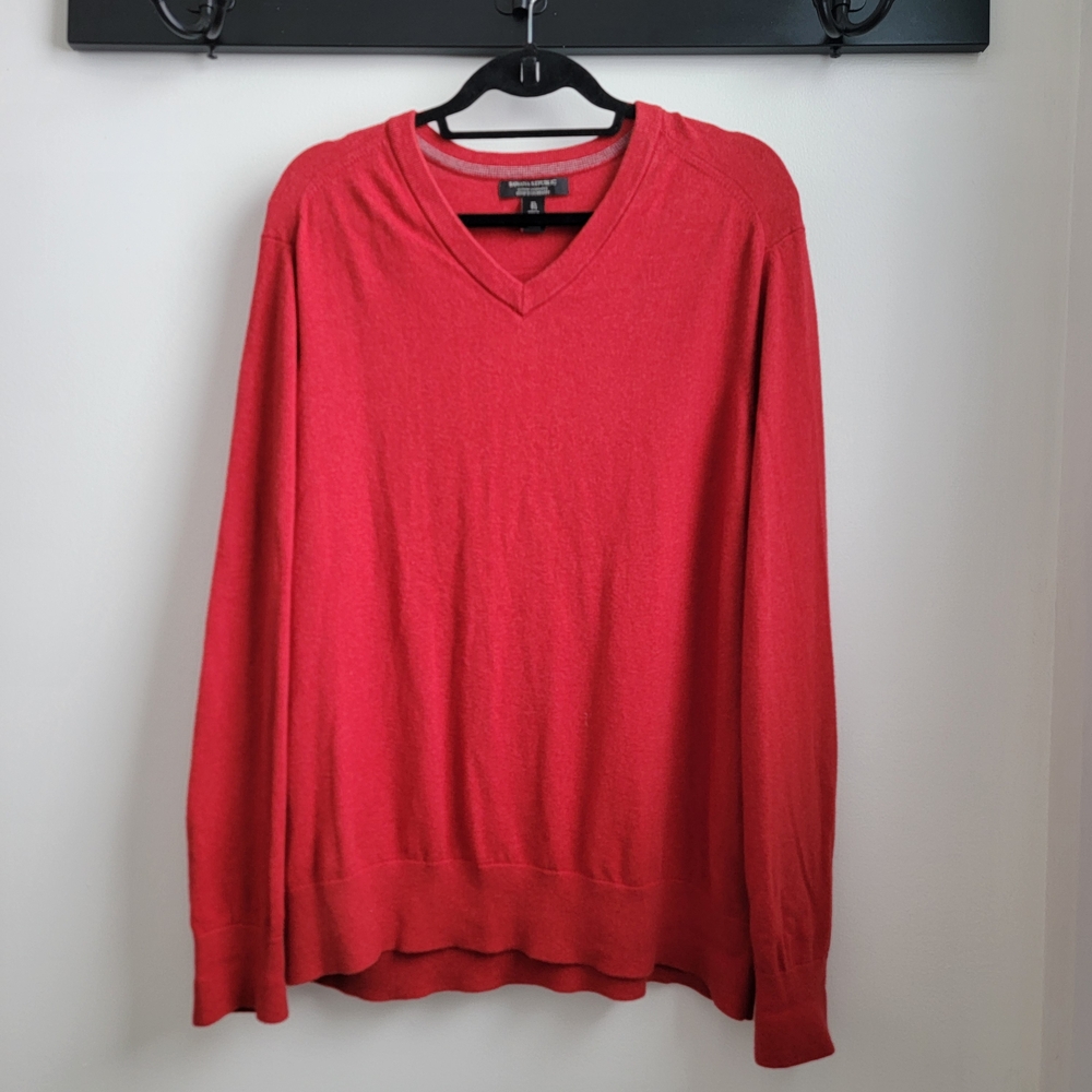 Banana Republic Cotton Cashmere Red V-Neck Sweater for Men